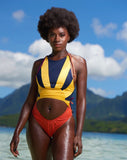 GULA Color Block Yellow Navy Coral One Piece